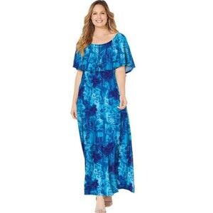 Catherines Plus Size Meadow Crest Maxi Dress - Blue Tropical Size 2X (22/24)